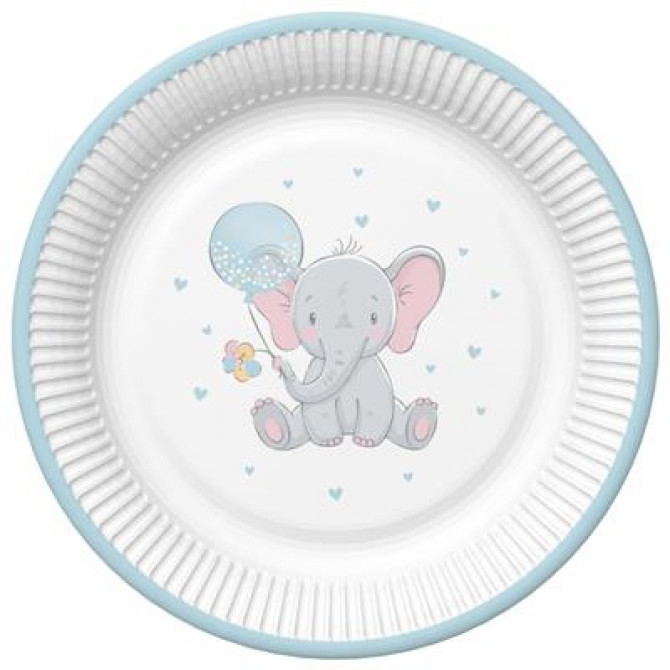 Papīra šķīvis zilonīts ar zilu balonu 22.7cm 8gab