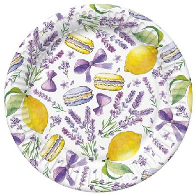 Papīra šķīvis lavanda, makarūni un citroni 18cm 8gab