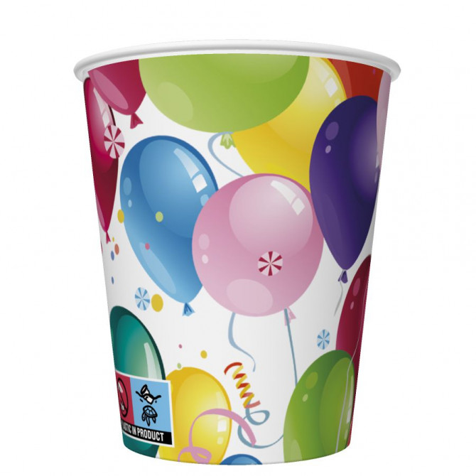 Papīra glāzes ar balonu apdruku 8gab