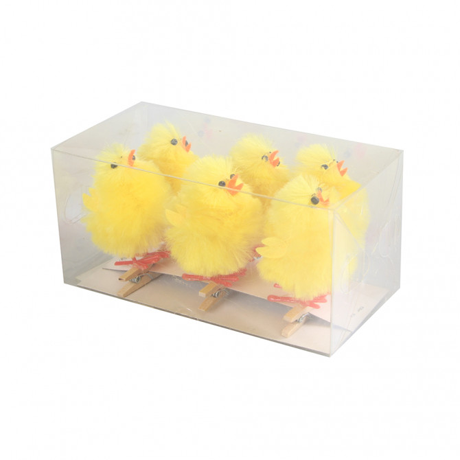 Dekors Lieldienu Cālīši 4cm 6gab ar knaģi