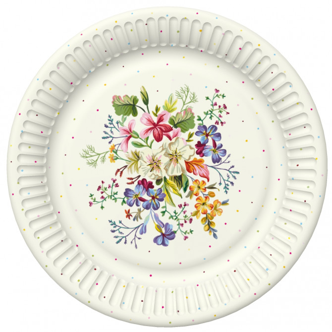 Papīra šķīvis ar puķu apdruku 22.7cm 8gab