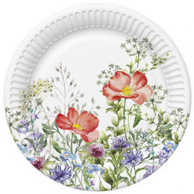 Papīra šķīvis Vasaras ziedi 18cm 8gab