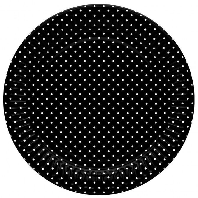 Papīra šķīvis melns ar pumpiņām 22.7cm 8gab