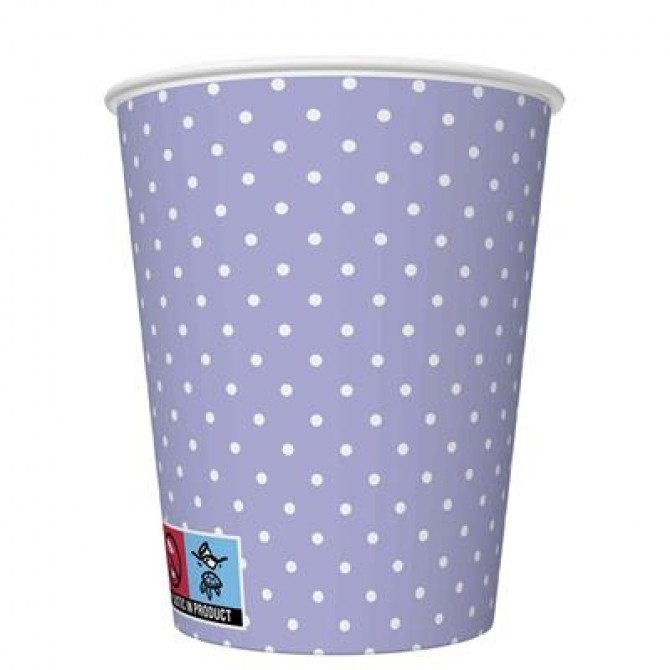 Papīra glāzes lavandas ar pumpiņām 250ml 8gab