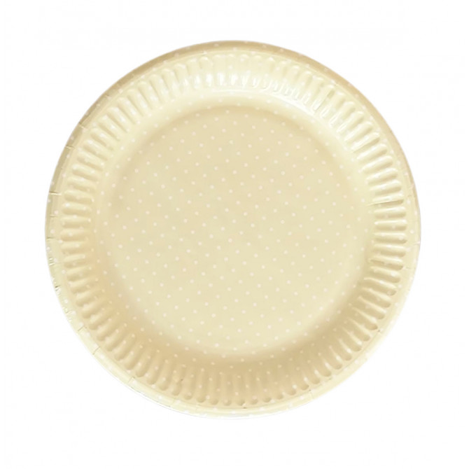 Papīra šķīvis krēmkrāsas ar pumpiņām 18cm 8gab