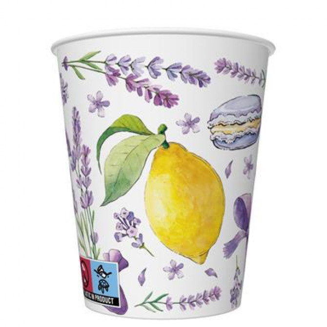 Papīra glāzes lavanda, makarūni un citroni 250ml 8gab