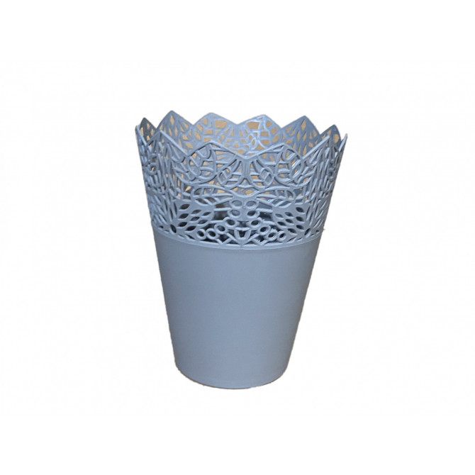 KORONA pelēks puķu pods ar mežģīni 15x19cm