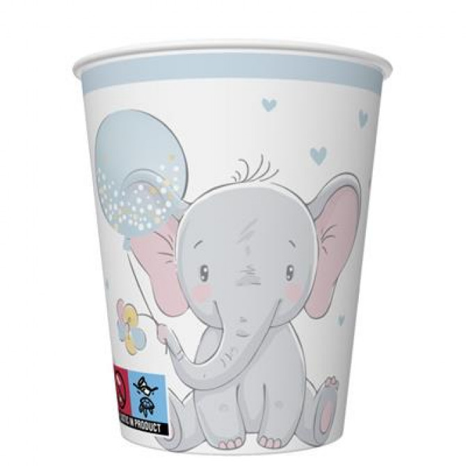 Papīra glāzes zilonītis ar zilu balonu 250ml 8gab