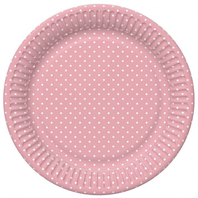 Papīra šķīvis rozā ar pumpiņām 22.7cm 8gab