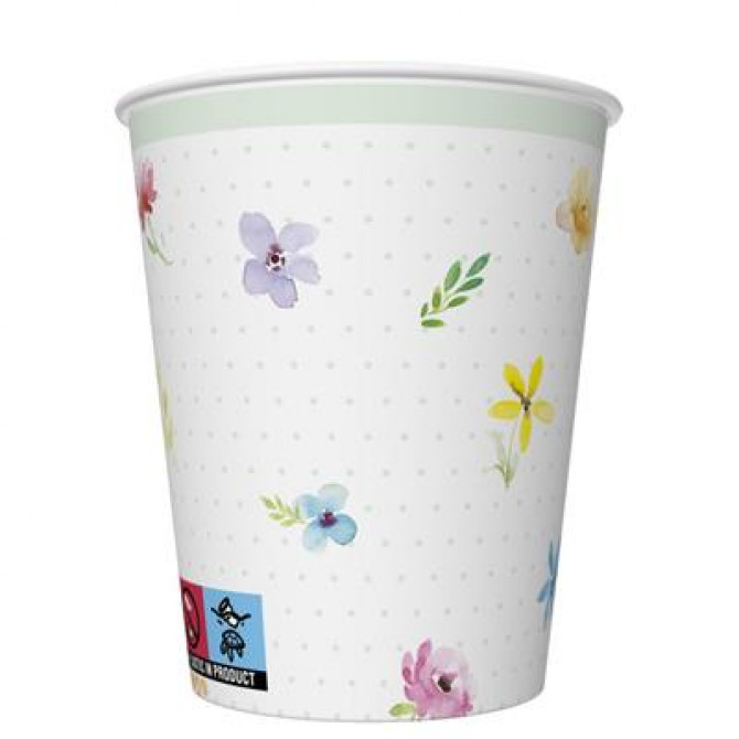 Papīra glāzes ziedošā mīlestība 250ml 8gab